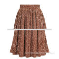 Printed Polka Dot Elastic Polyester Pleated Long Skirt